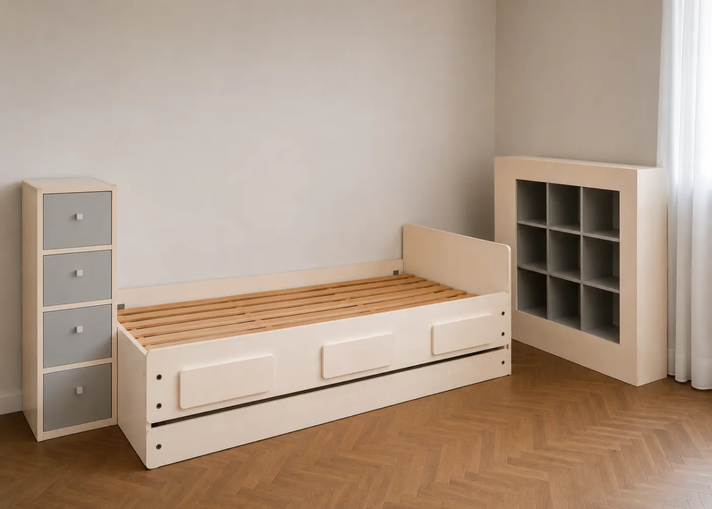 Juego de dormitorio cama + muebles auxiliares 