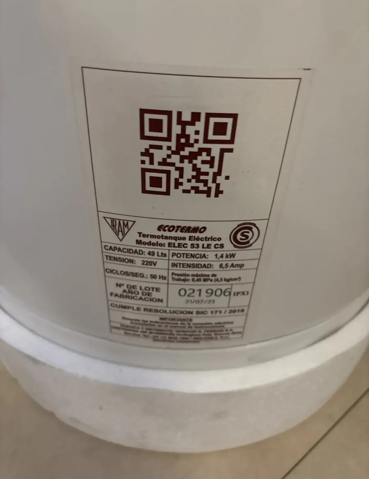 Termotanque Ecotermo 49l Conexión Superior - Como nuevo — foto 2