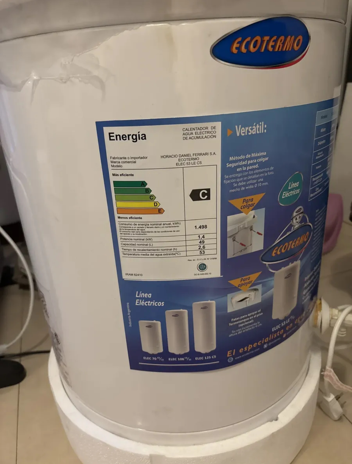 Termotanque Ecotermo 49l Conexión Superior - Como nuevo — foto 3