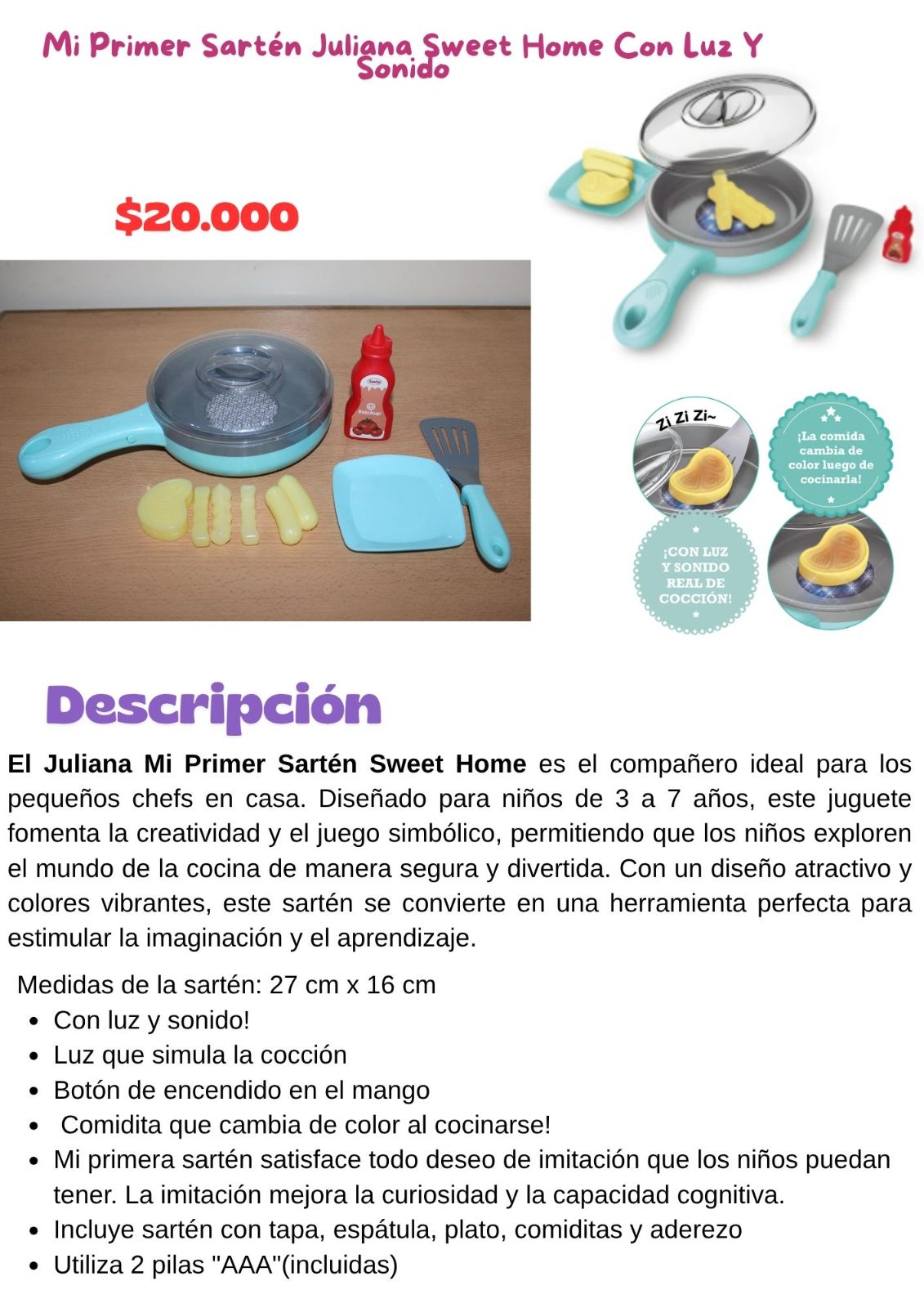 Mi Primer Sartén Juliana Sweet Home Con Luz Y Sonido