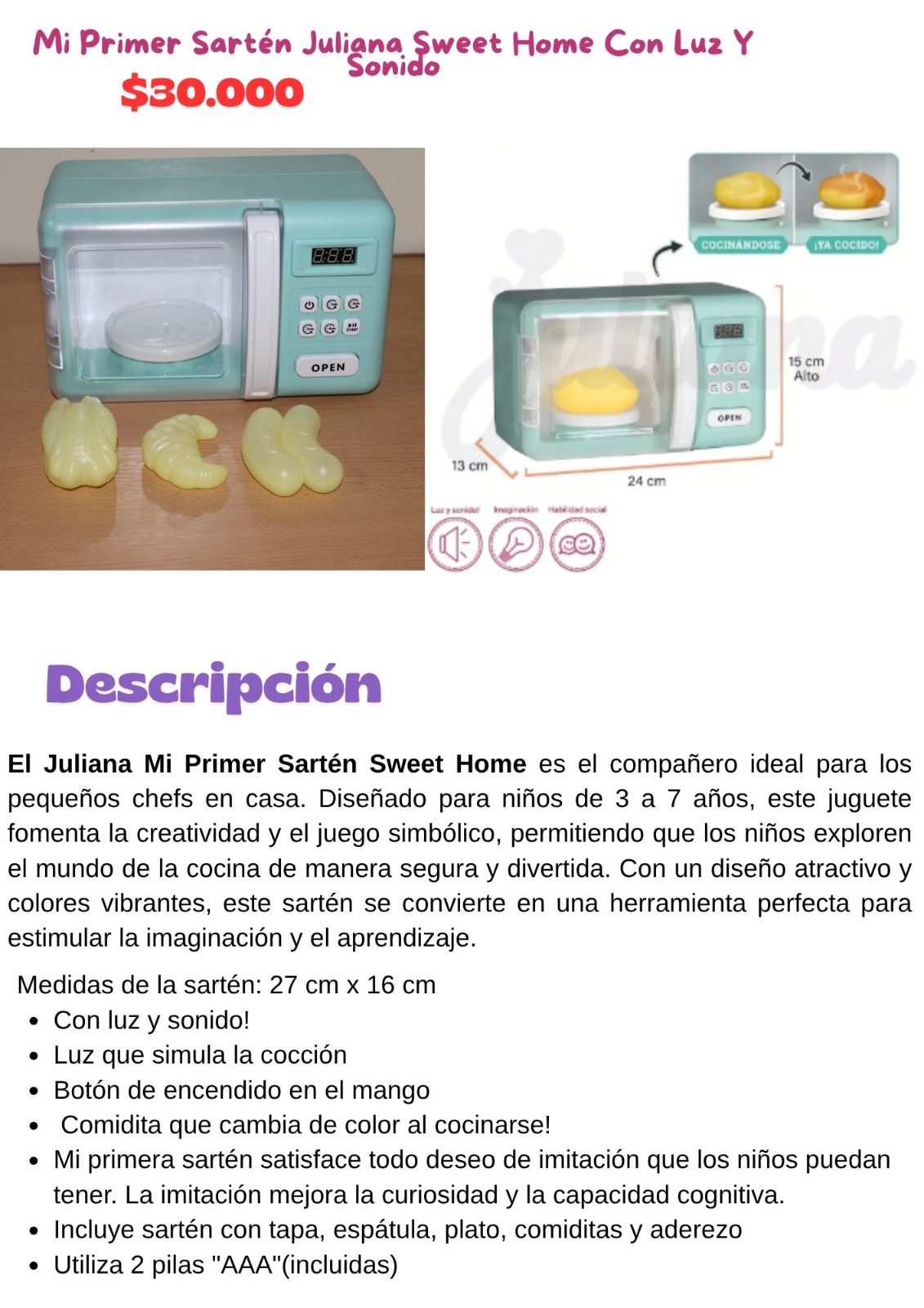 Mi Primer Sartén Juliana Sweet Home Con Luz Y Sonido