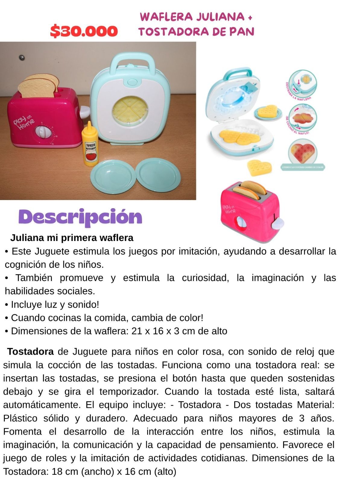 waflera juliana mas tostadora de pan de juguete