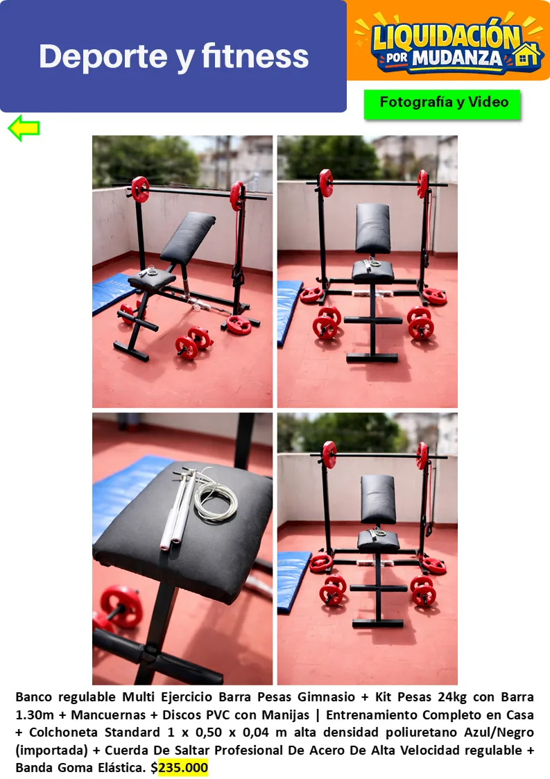 🏋️♂️ Gimnasio en Casa Completo – Banco + Pesas + Barra