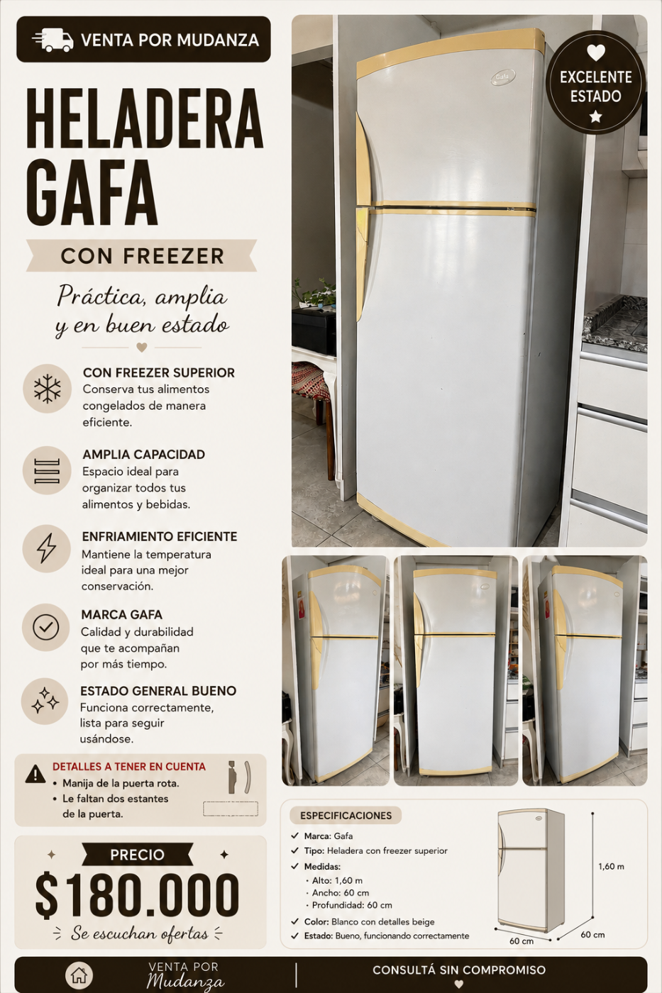 Heladera Gafa con frezzer