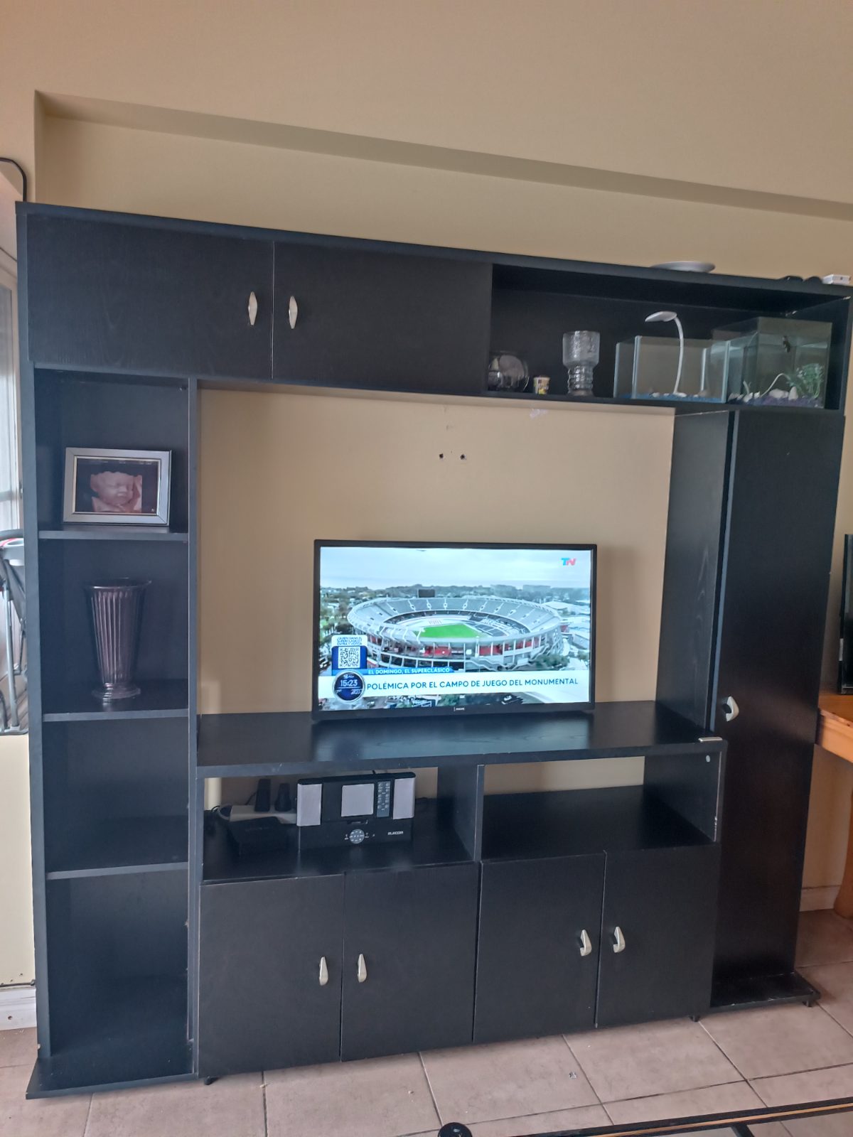 Rack tv + biblioteca + repisa modular  living